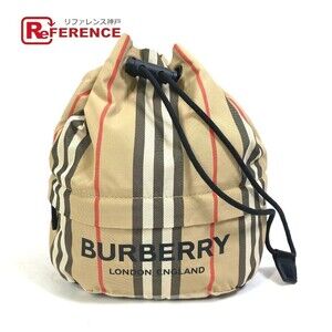 Burberry Check Drawstring Bag Makeup Pouch Handbag Nylon Beige